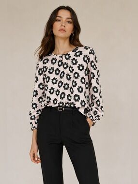 Ted Baker Floral Blouse Large Pink Black Designer Romantic Cottagecore
